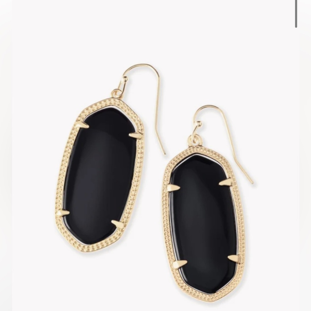 Kendra Scott Elle Gold Drop Earrings in Black Opaque color